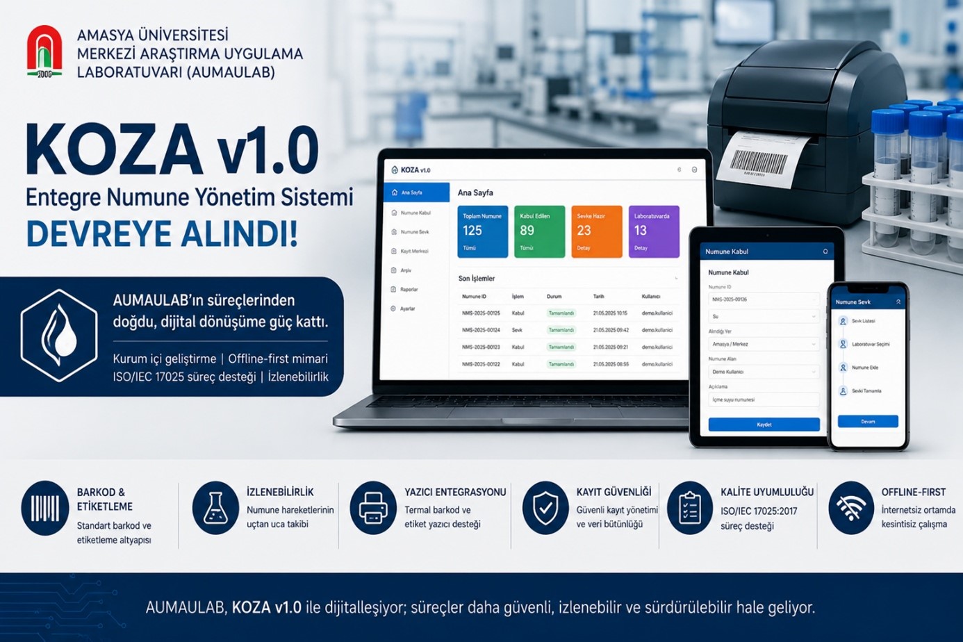 Amasya Üniversitesi’nde Entegre Numune Yönetim Sistemi 'KOZA v1.0' Geliştirildi